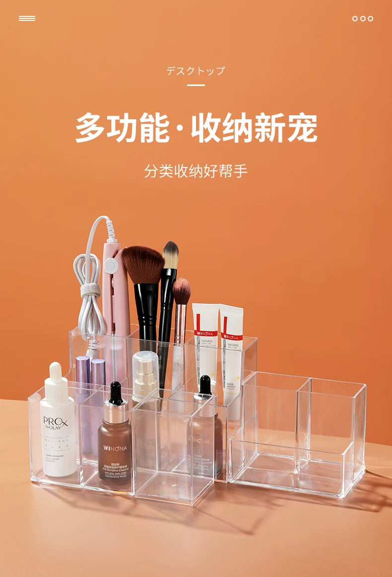 [Multiple Specifications] Transparent Square Storage Tube Detachable Cosmetics Organizer Box Cosmetics Storage Rack Mi Mu