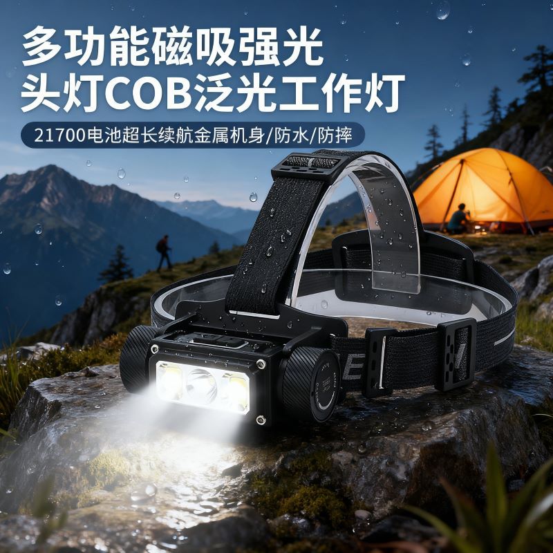 21700 Ultra-Long Battery Life Headlamp USB Rechargeable Aluminum Alloy Magnetic Cob Outdoor Mining Lamp Head-Mounted Flashlight Manufacturer