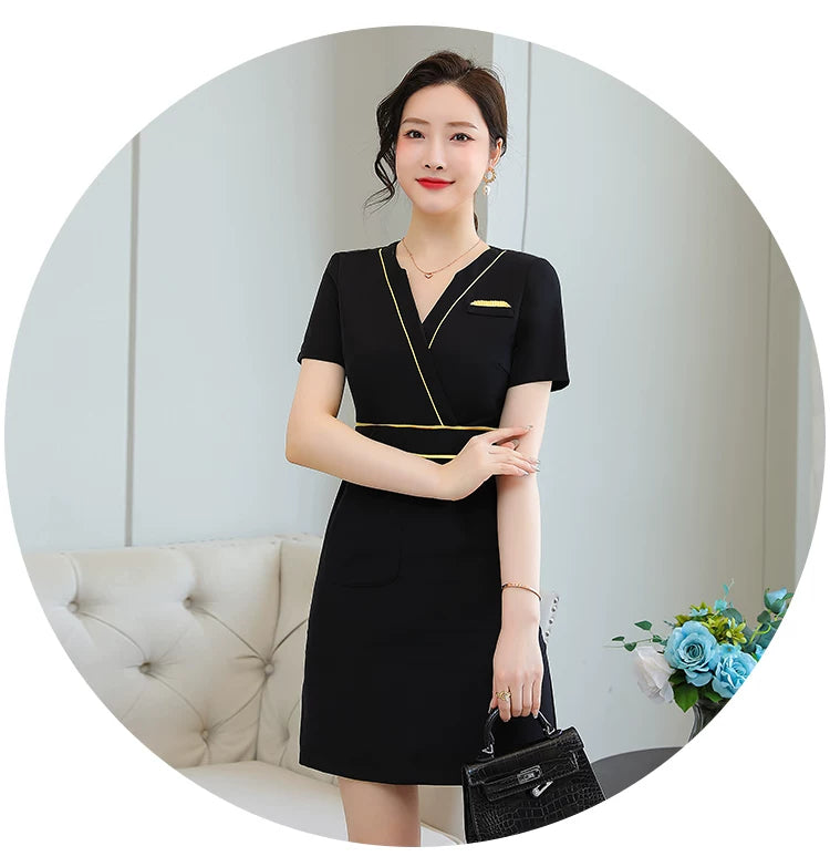 Business Wear dress 2023 Summer Women's Short-sleeved Temperament High-end Hotel Front Desk Beauty Salon Jewelry Shop Work Clothes