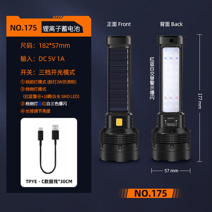 Strong solar flashlight super bright outdoor explosive long endurance with charging portable handheld 100,000 lumns light