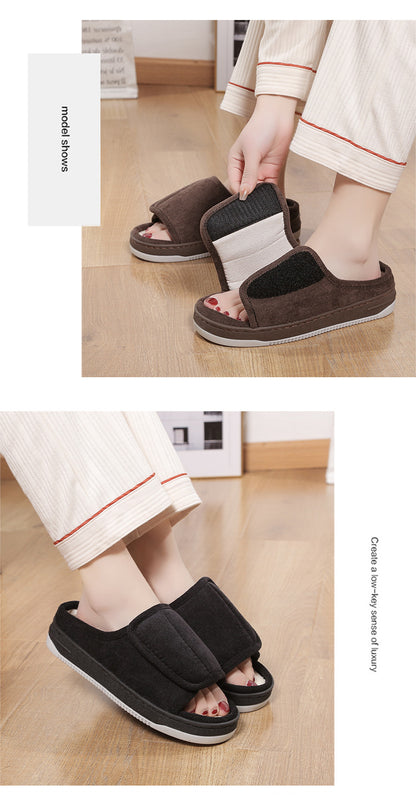 Factory direct wholesale Velcro loose feet wide fat swollen adjust middle-aged men's and women's cloth shoes linen slippers foreign trade