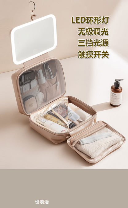 LED with Mirror Cosmetic Bag Light Luxury High-end Toiletry Bag 2024 New Portable Large Capacity Brush Transparent Ins