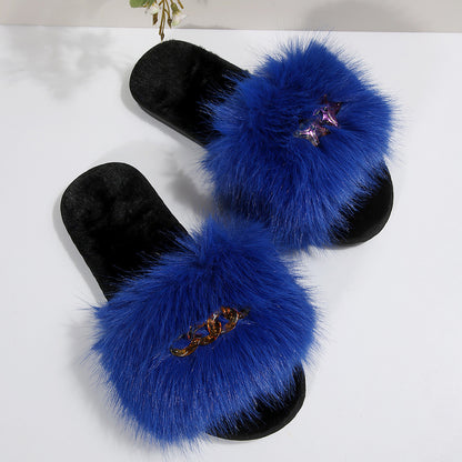 Cross-Border Foreign Trade Amazon Women's Open-Toe Thickened Flip-Flops Comfortable Soft-Soled Slippers Women's Large Size Furry Slippers