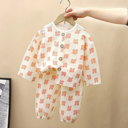 New Class A Children's Cotton Yarn Pajamas suit Boys and Girls Home Clothes Two-piece Cotton Baby's Spring and Autumn and Summer Children's Clothing