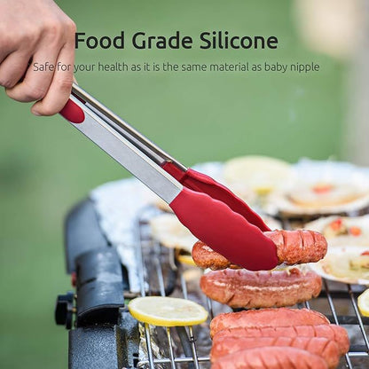 Silicone Clips for Kitchen Non-Stick Pans, Anti-Scalding and High Temperature Resistance, Household Barbecue and Steak Special Set, Stainless Steel Food Clips