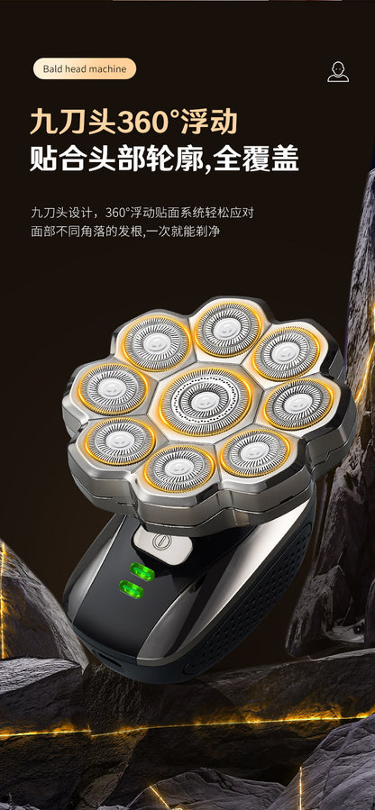 Cross-border nine-blade head bald self-service haircut artifact electric rechargeable razor magnetic suction head body washing knife