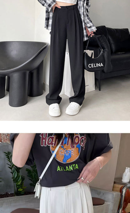 Gray Suit Pants for Women Spring and Summer New High-Waisted Double Pleated Slim Floor-Length Trousers Casual Straight Wide-Leg Pants