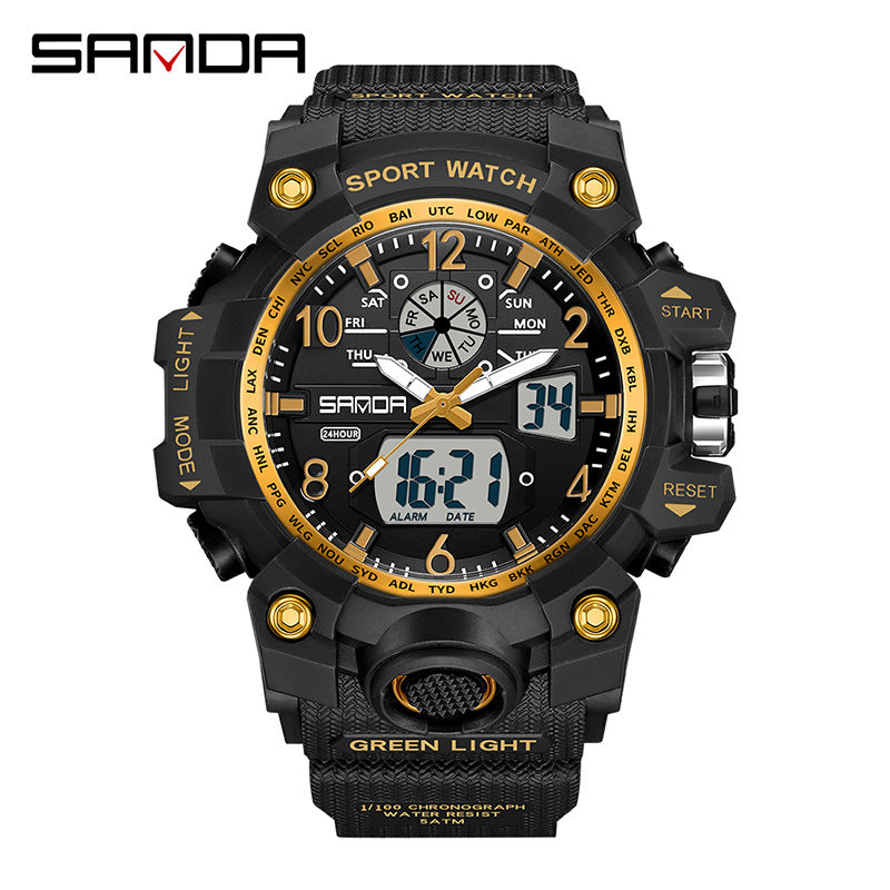 Sanda Hot-Selling Watch Korean Version Student Party Multi-Functional Waterproof Alarm Clock Electronic Watch Cool Dual Display Luminous Sports Watch by PDG ibma