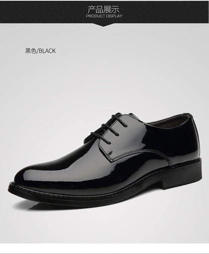 Men's Business Formal Wear Genuine Leather Black Patent Leather Shoes Men's Trendy Shoes for Work Spring and Autumn Korean Style British Pointed Toe Men's Shoes