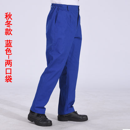 Autumn and Winter Pure Cotton Work Pants for Men, Wear-Resistant Welding Workwear, Blue Construction Site Workshop Handling Work Clothes Pants