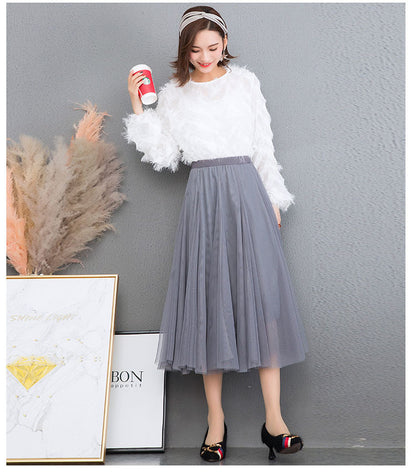 Mesh Skirt Long Skirt Mid-length A- line Skirt Summer Square Dance Skirt 720 Degree Large Swing Skirt in stock Hair