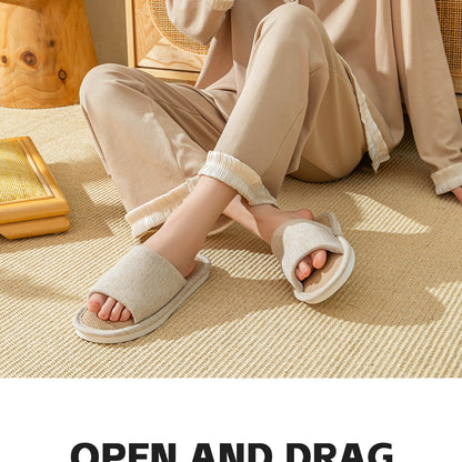 Linen Slippers for Women, Summer Breathable, Sweat-Absorbent, Non-Slip, Silent, Indoor Home Floor Cotton and Linen Slippers, Universal for All Seasons