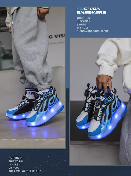 Children's Heelys Shoes, Retractable and Lighted, Boys' Flying Shoes with Wheels, Primary School Students' Roller Skate Shoes
