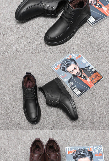 Middle-aged and elderly men's cotton-padded shoes warm leather shoes casual fleece-lined thickened dad shoes non-slip men's snow boots winter men's shoes