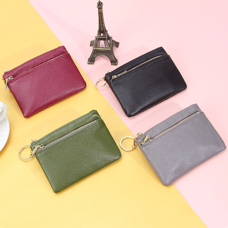 First Layer Cowhide Zipper Small Wallet Korean Style Simple Mini Keychain Coin Storage Bag Genuine Leather Coin Purse for Women