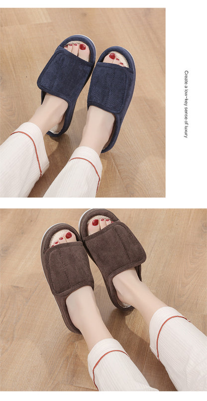Factory direct wholesale Velcro loose feet wide fat swollen adjust middle-aged men's and women's cloth shoes linen slippers foreign trade