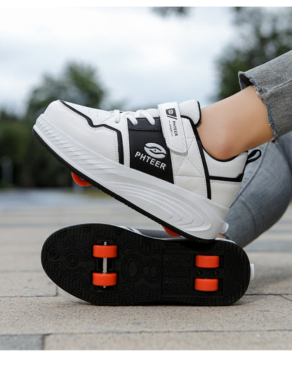 Girls' Roller Shoes Autumn and Winter New Model Children's Four-Wheel Automatic Sliding Skates for Older Kids Sports Roller Shoes