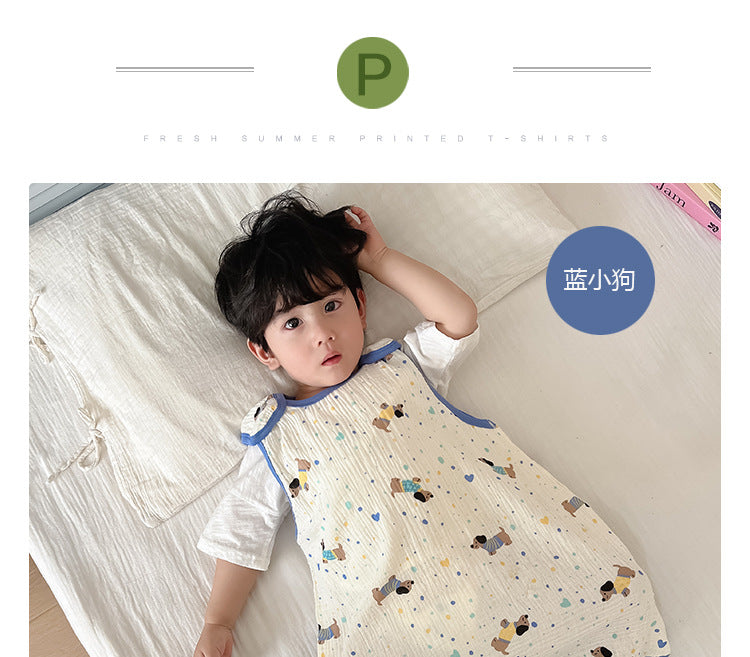 Baby Vest Sleeping Bag Summer Thin Gauze Pure Cotton Baby Kick-proof Sleeveless Children's Pajamas Air-conditioned Room Anti-cold