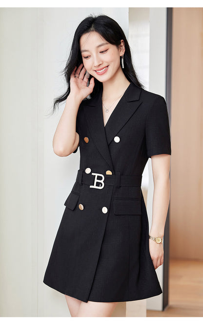 French Hepburn Style Small Black Dress High Sense High Cold Royal Sister Fried Street Small Fragrance Style Pleated Professional Suit dress Summer