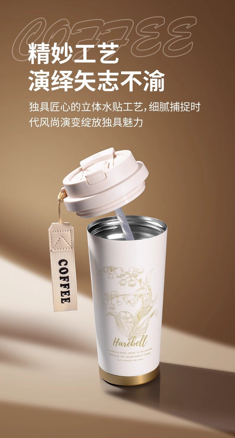 316 stainless steel Lily of the valley coffee cup double vacuum thermos cup high color value outdoor portable accompanying double drinking cup