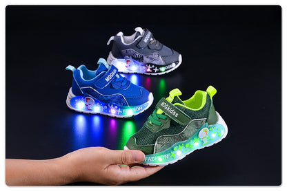 Wholesale Light-Up 2025 Spring & Fall Mesh Comfortable and Lightweight Casual Light-Up Led Light-Up Men's Sports Shoes for Small and Medium-Sized Children