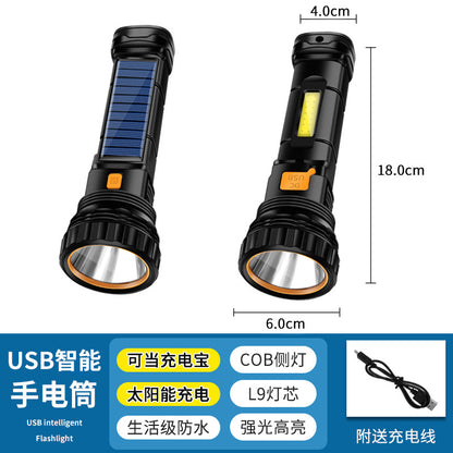 Strong solar flashlight super bright outdoor explosive long endurance with charging portable handheld 100,000 lumns light