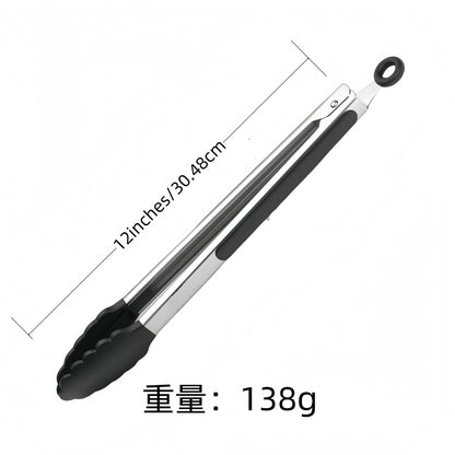 Cross Border Black Silicone Clip Food Clip Commercial High Temperature Resistant Food Grade Kitchen Steak Barbecue Grill Tool