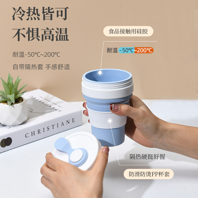 Cross-border folding cup outdoor travel convenient straw folding cup Silicone Collapsible Cup