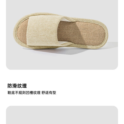 Linen Slippers for Women, Summer Breathable, Sweat-Absorbent, Non-Slip, Silent, Indoor Home Floor Cotton and Linen Slippers, Universal for All Seasons