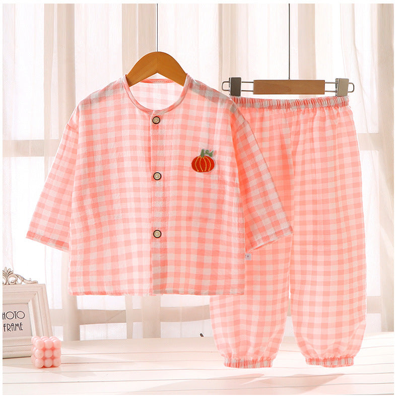 Boys and Girls Cloud Cotton Home Clothes Set Summer Cardigan Cartoon Kidsren's Pajamas Tops Pants Spring & Fall Two-Piece Set
