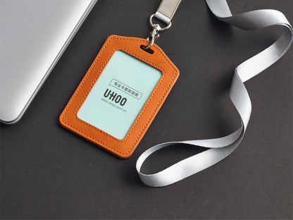 High-End Genuine Leather Card Holder with Company Logo Printing, Leather Name Badge, Employee Id Card, Access Card Holder