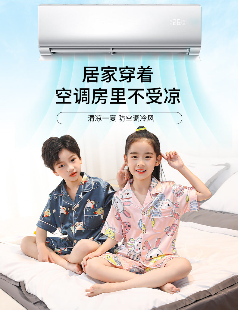 Children's Home Suit Summer Thin Boys and Girls Short-sleeved Cropped Pants Air-conditioning Suit 3-8 Children's Pajamas