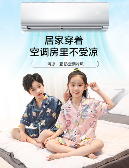 Children's Home Suit Summer Thin Boys and Girls Short-sleeved Cropped Pants Air-conditioning Suit 3-8 Children's Pajamas
