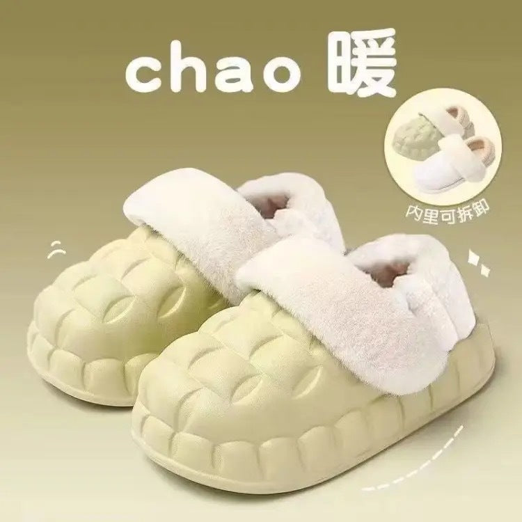 Women's Winter Cotton Slippers with a Stepping-On-Clouds Feel, Trendy Casual Closed-Toe Indoor Waterproof Warm Thick-Soled Cotton Slippers for Women