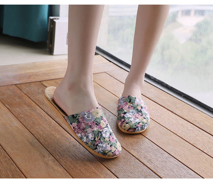 Baotou Spring & Fall Indoor Comfortable and Breathable Linen All Year Round Home Fabric Sandals for Women and Couples Floor Soft Bottom Home