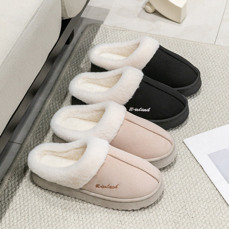 Cotton Slippers for Women, Autumn and Winter Home Use, Indoor Baotou Couple Style Plush Warm Anti-Slip Cotton Slippers for Men