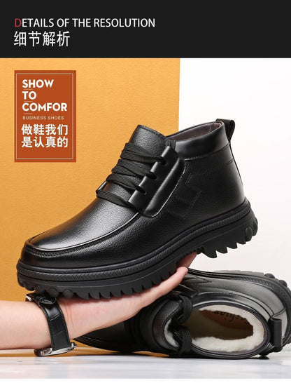 Men's Cotton Shoes Winter Fleece-lined Thickened Warm Real Cowhide Fleece Shoes Gao Bang Non-slip Deodorant Work Shoes Dad Shoes