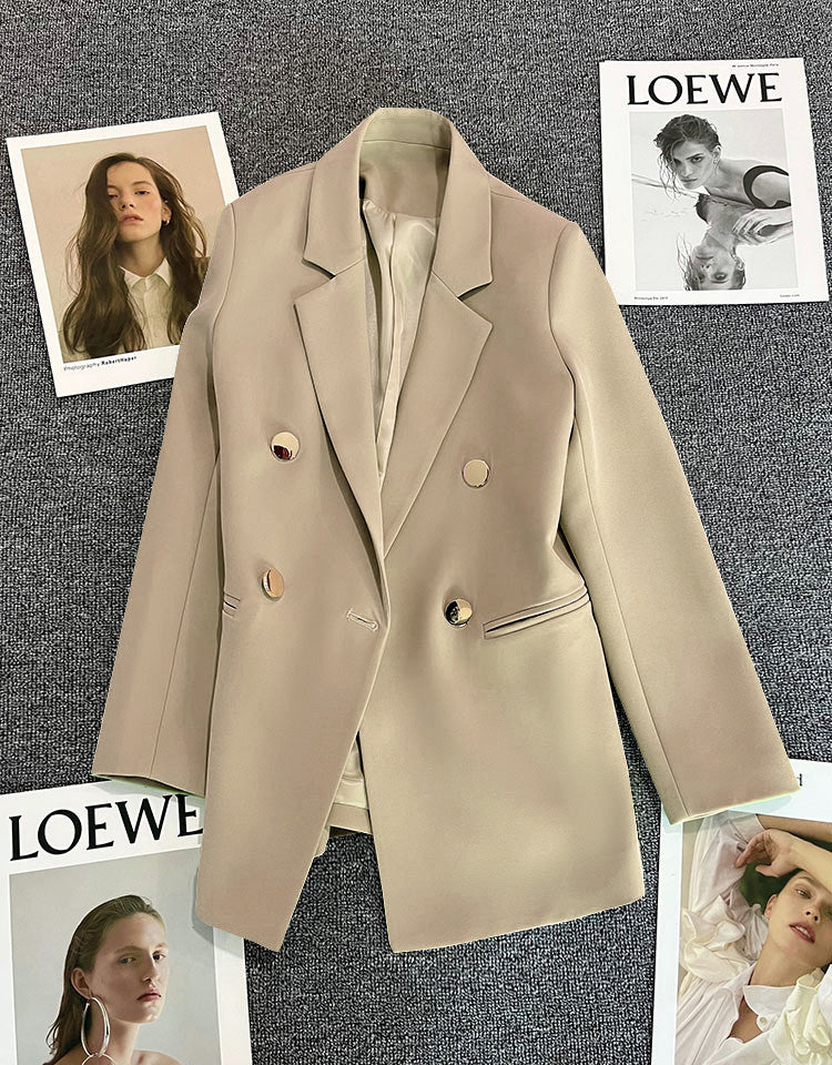 Green Metal Buckle Korean Style 2024 Spring and Autumn New Milk White Suit Jacket Women's Casual All-match High-end Suit
