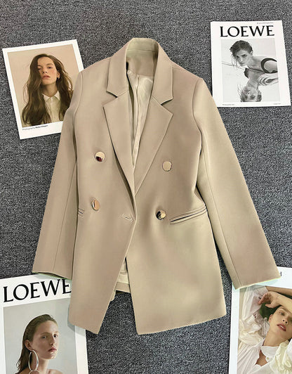 Green Metal Buckle Korean Style 2024 Spring and Autumn New Milk White Suit Jacket Women's Casual All-match High-end Suit