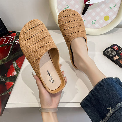 New Foreign Trade French Niche Hollow Toe Half Slippers for Women Summer Cross-Border Wear Roman Style Soft-Soled Mule Shoes