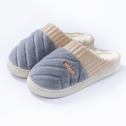 Cotton Slippers for Women in Autumn and Winter Indoor Thick-Soled Non-Slip Couples' Home Use Comfortable and Warm Plush Slippers for Men