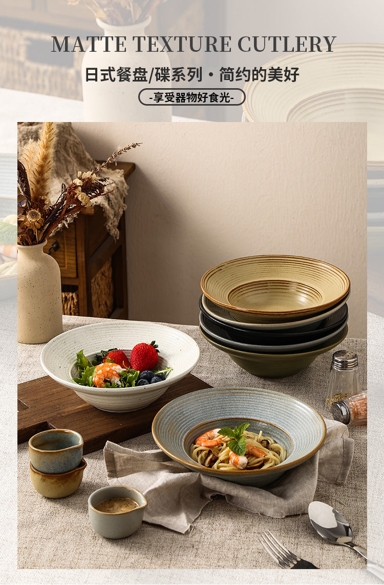 Retro Style Ceramic Kiln Straw Hat Plate Restaurant Hotel Home Threaded Pasta Plate Japanese Fruit Salad Snack Plate