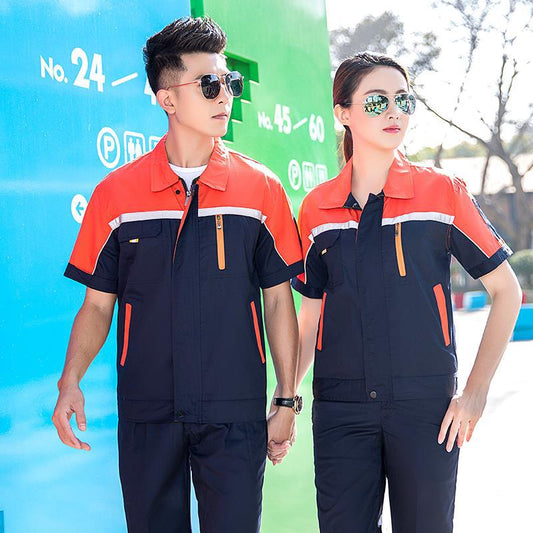 Summer Short Sleeve Breathable Labor Protection Work Suit with Net Men's Machine Repair Workshop Factory Jacket Decoration Logistics Freight by PDG ibma