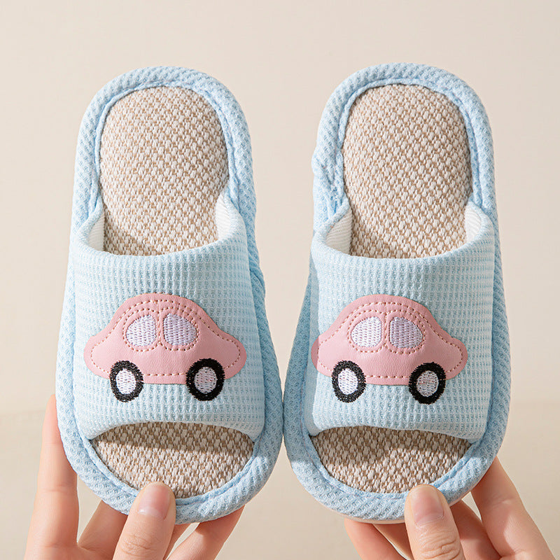 Male and Female Baby Summer Cartoon Car Four Seasons Linen Children's Sandals Open-Toe Slippers