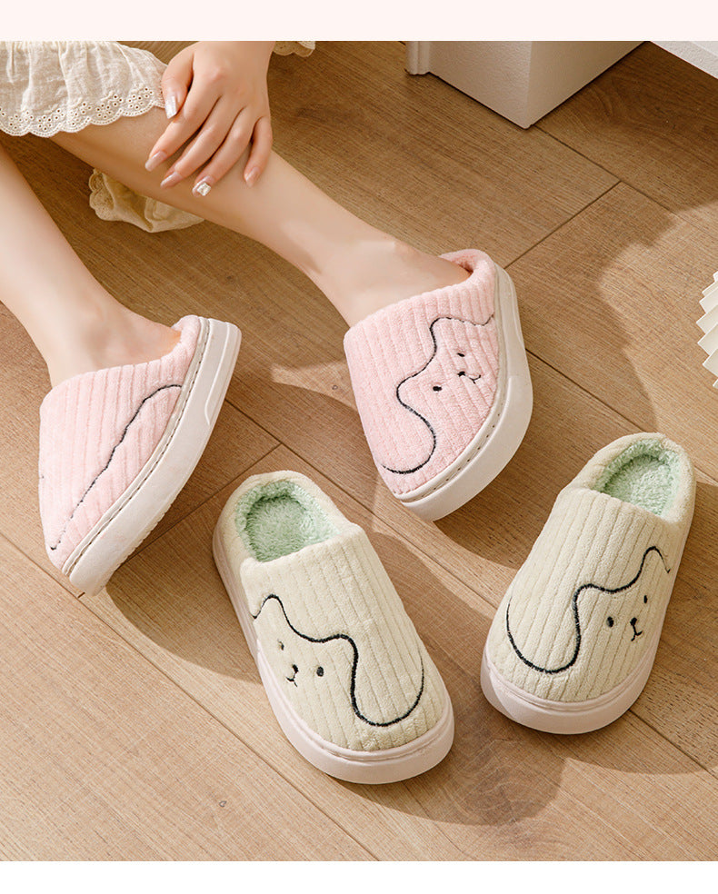 Cotton Slippers for Women in Autumn and Winter Cartoon Indoor Non-Slip Dormitory Home Warm Couple Plush Cotton Shoes for Men