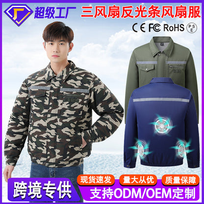 Summer Air Conditioning Clothing Clothes with Three Fans Heatstroke Prevention and Cooling Work Clothing for Men's Construction Site Heatstroke Prevention and Refrigeration Labor Protection Clothing
