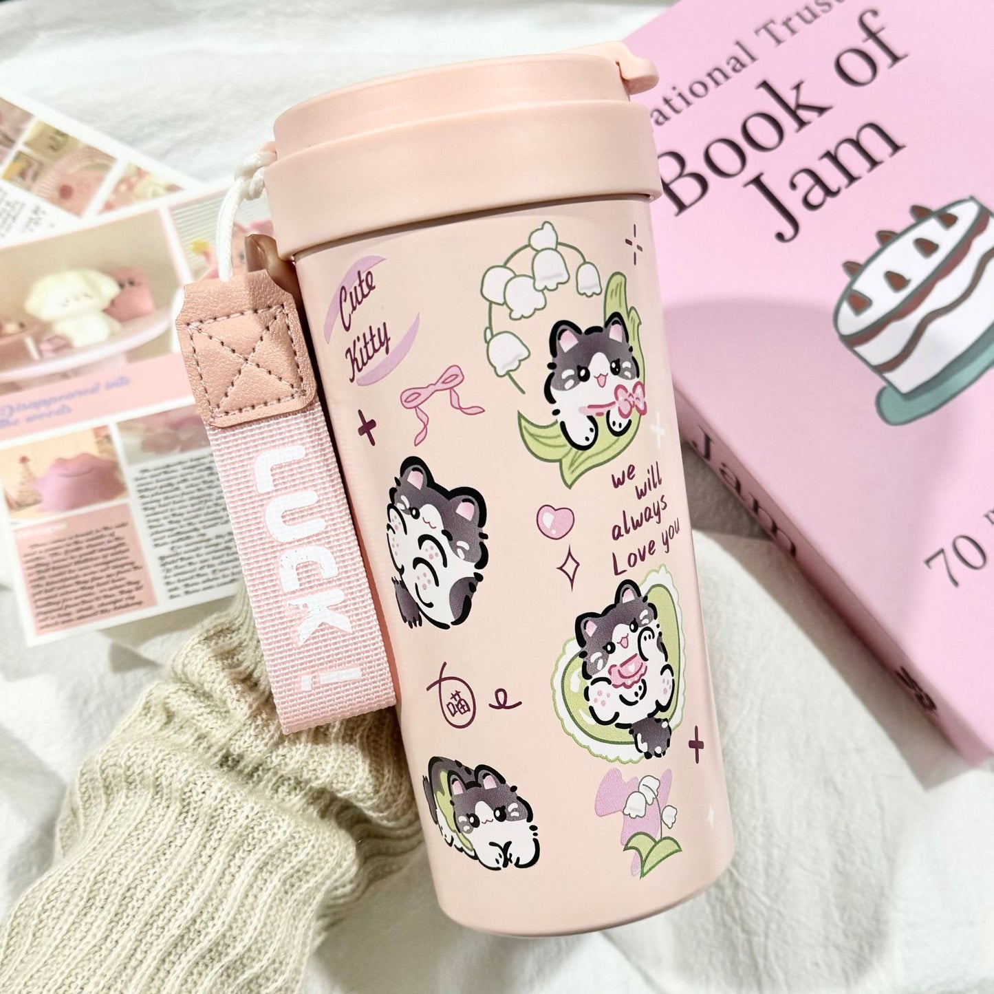 New cute thermos cup 316 stainless steel coffee cup portable double drink portable men's and women's straw accompanying cup