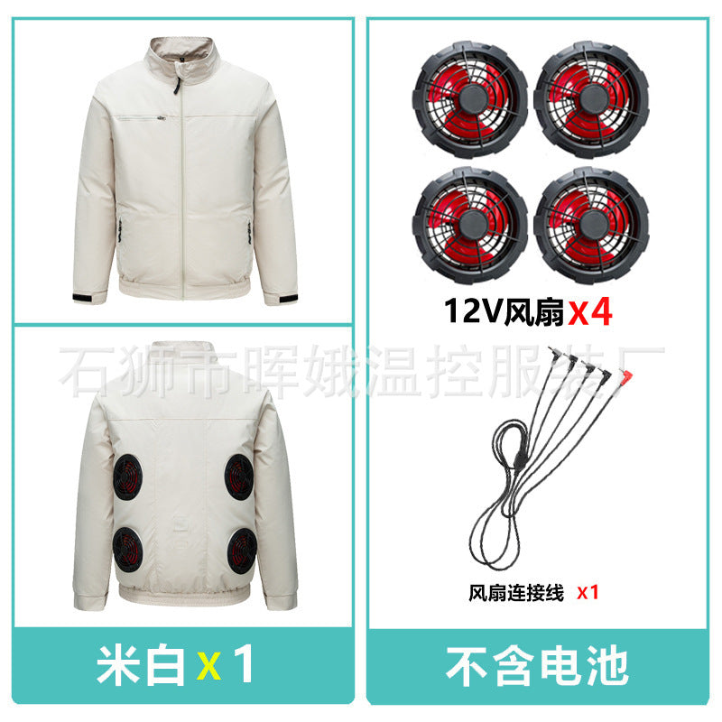 Cross-Border New Smart Air-Conditioned Clothing Porous Fan Stand Collar Workwear Outdoor Work Uniform Labor Protection Duty Fan Clothing