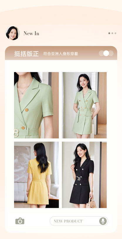 French Hepburn Style Small Black Dress High Sense High Cold Royal Sister Fried Street Small Fragrance Style Pleated Professional Suit dress Summer