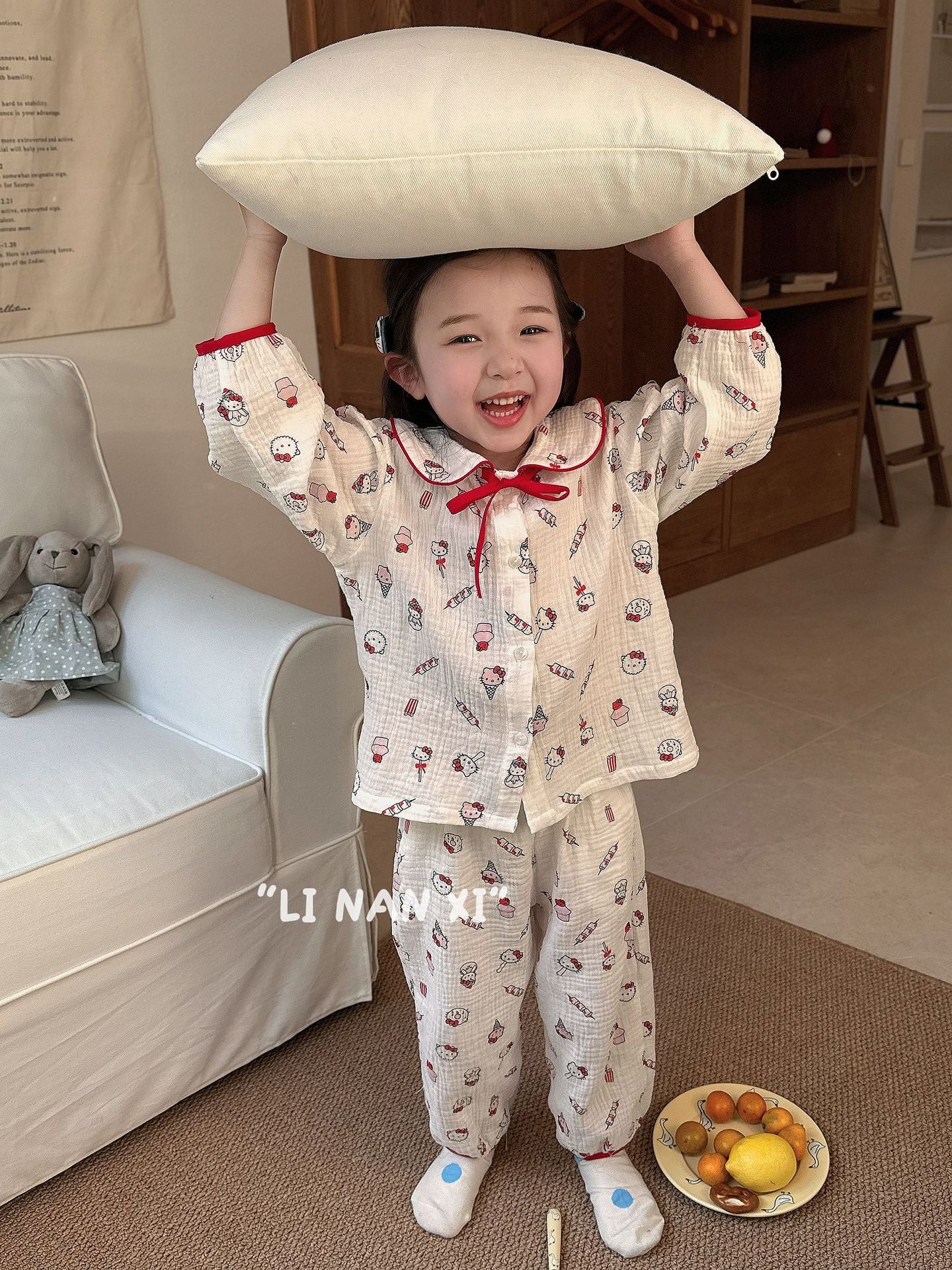 Princess Style Children's Lapel A-Class Cartoon Loungewear Set 2026 Spring New Baby Sweet and Cute Pajamas and Sleep Pants